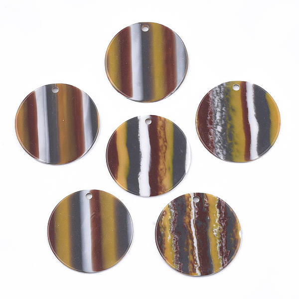 

PandaHall Resin Pendants, Flat Round, Stripe Pattern, Dark Goldenrod, 30x1.5~2mm, Hole: 2mm Resin Flat Round Gold