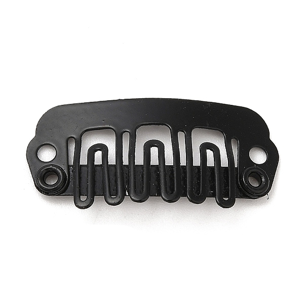 PandaHall Iron Snap Wig Clips, 6 Teeth Comb Clips for Hair Extensions, Electrophoresis Black, 23x11.5x1.5mm Iron