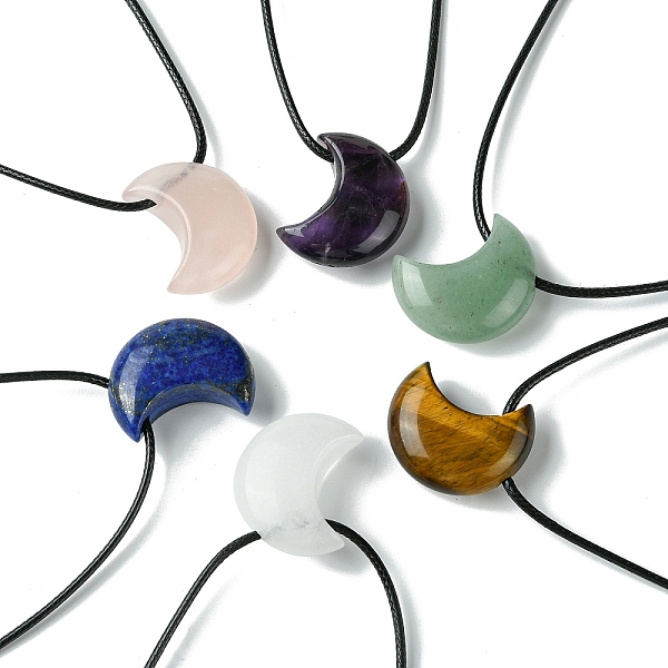 

PandaHall Natural & Synthetic Gemstone Pendant Necklaces, with Wax Cord, Moon, 14.17~27.95 inch(36~71cm) Mixed Stone Moon