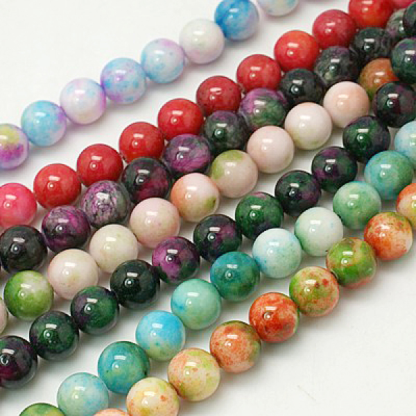 

PandaHall Jade Beads Strands, Natural White Jade, Dyed, Round, Mixed Color, 12mm, Hole: 1.5mm, about 33pcs/strand, 15.7 inch White Jade..., Multicolor