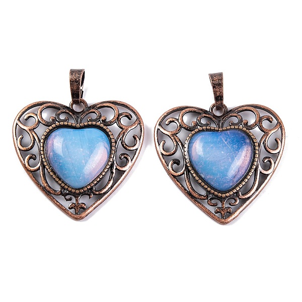 

PandaHall Synthetic Opalite Peach Love Heart Pendants, Rack Plating Brass Hollow Heart Charms, Cadmium Free & Lead Free, Red Copper...