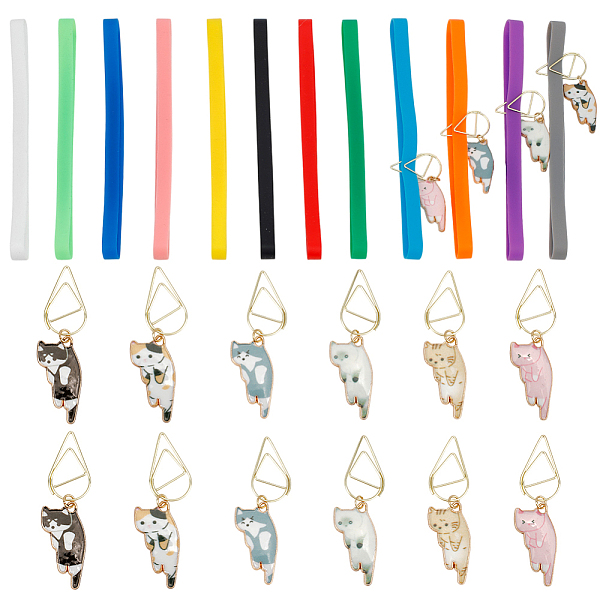 24 lot de 2 marque-pages en silicone et trombones en alliage en forme de chat