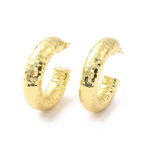 

PandaHall Brass C-shape Stud Earrings, Half Hoop Earrings for Women, Real 18K Gold Plated, 30x7.3mm, Pin: 0.7mm Brass Ring