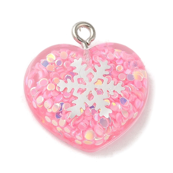 

PandaHall Acrylic Pendant, with Iron Findings, Glitter, Valentine Heart with Snowflake, Pink, 20.5x20x6.5mm, Hole: 2mm Iron+Acrylic Heart...