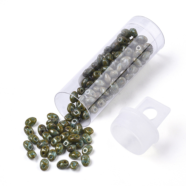 

PandaHall 2-Hole Seed Beads, Czech Glass Beads, Opaque Baking Paint Style, Olive Drab, 5x3.5~3.8x2.5~2.8mm, Hole: 0.9mm, about 10g/bottle..., Green