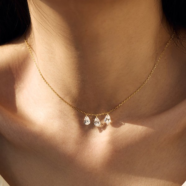 Clear Cubic Zirconia 3 Teardrop Pendant 925 Sterling Silver Cable Chain Necklaces for Women