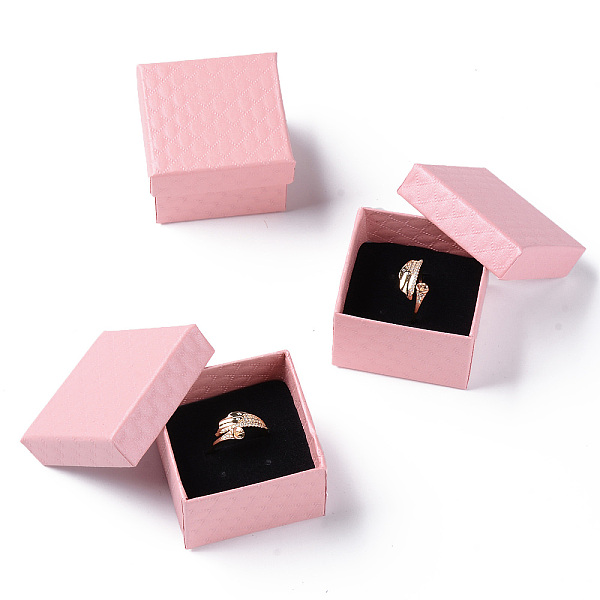 

PandaHall Square Cardboard Ring Boxes, with Sponge Inside, Pink, 2x2x1-3/8 inch(5x5x3.5cm) Paper Square Pink