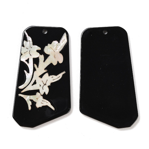 

PandaHall Opaque Flower Pattern Acrylic Pendants, with Shell, Black, Rectangle, 49.5x28x2.5mm, Hole: 2mm Acrylic Rectangle Black