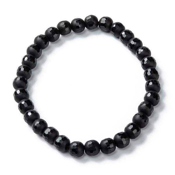 

PandaHall Frosted Glass Beads Stretch Bracelets, Faceted, Round, Black, Round: 6mm, Inner Diameter: 2-1/8 inch(5.3cm) Glass Black