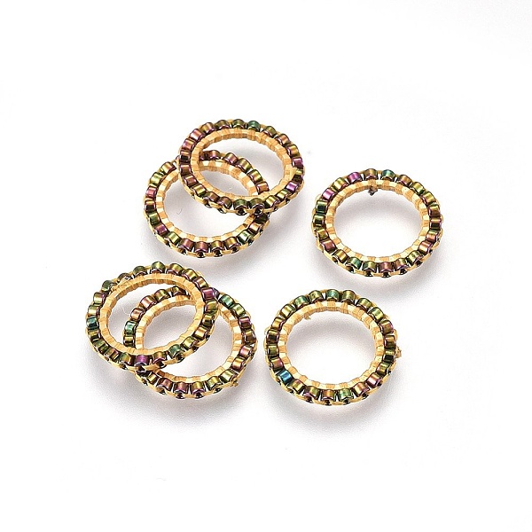 

PandaHall MIYUKI & TOHO Handmade Japanese Seed Beads, with 304 Stainless Steel Link Rings, Loom Pattern, Ring, Golden, Dark Olive Green...