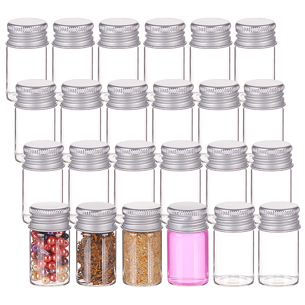 PandaHall BENECREAT 24 Pack 8ml/0.27oz Mini Glass Empty Cosmetic Jars Clear Small Vials Empty Glass Bottles with Screwed Aluminum Caps for...