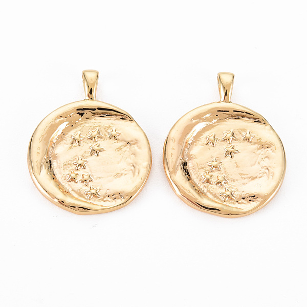 

PandaHall Brass Pendants, Nickel Free, Flat Round with Moon & Star, Real 18K Gold Plated, 22x17x2mm, Hole: 3x1.5mm Brass Flat Round