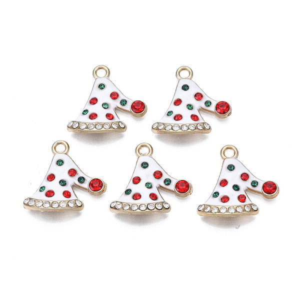 

PandaHall Rack Plating Alloy Enamel Pendants, with Rhinestone, Cadmium Free & Nickel Free & Lead Free, Light Gold, Christmas Hat, White...