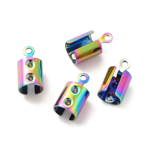 

PandaHall Ion Plating(IP) 304 Stainless Steel Folding Crimp Ends, Rainbow Color, 12x6.5x6.5mm, Hole: 1mm 304 Stainless Steel