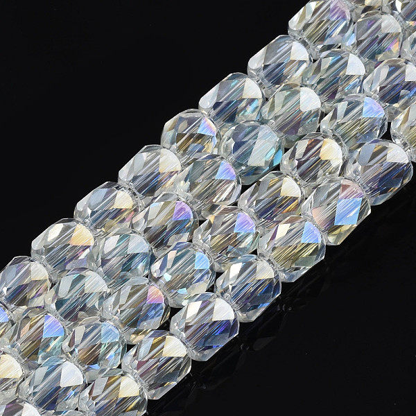 

PandaHall Electroplate Transparent Glass Beads Strands, AB Color Plated, Faceted, Column, Clear AB, 5.5x5mm, Hole: 1.2mm, about 99pcs/strand..., White