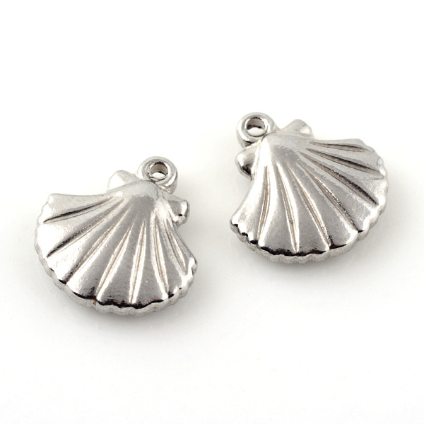 

PandaHall 201 Stainless Steel Charms, Scallop, Stainless Steel Color, 14.5x13.5x3.5mm, Hole: 1.5~2mm 201 Stainless Steel Shell Shape