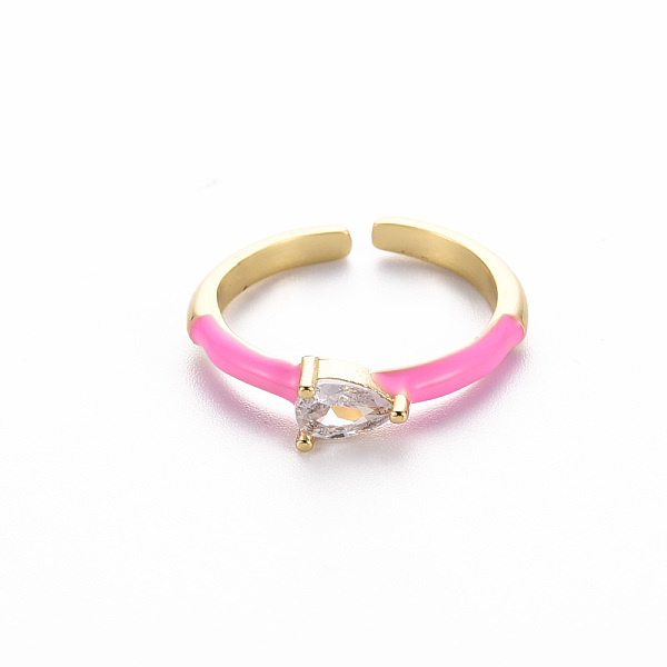 

PandaHall Brass Enamel Cuff Rings, Open Rings, Solitaire Rings, with Clear Cubic Zirconia, Nickel Free, Teardrop, Golden, Pearl Pink, US...