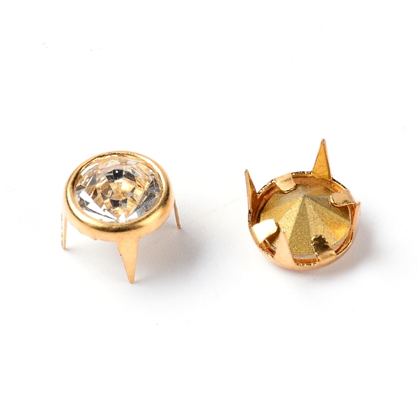 

PandaHall Brass Glass Rhinestone Spikes, with Screw, for DIY Craft Cool Rivets Punk, Cadmium Free & Lead Free, Cone, Golden, 10x8mm..., Clear