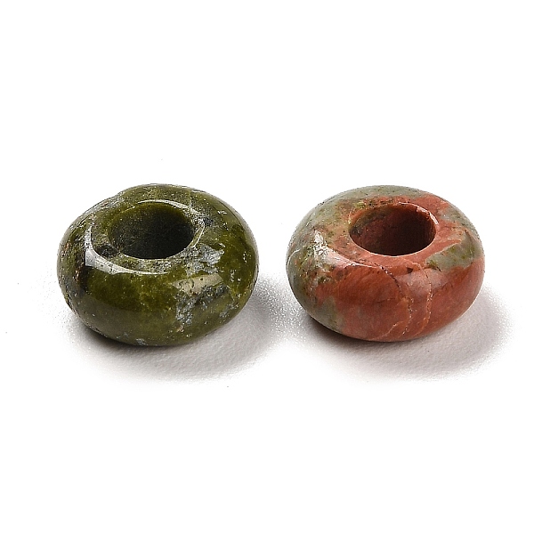 

PandaHall Natural Unakite European Beads, Large Hole Beads, Rondelle, 10x4.5~5mm, Hole: 4~4.3mm Unakite Rondelle