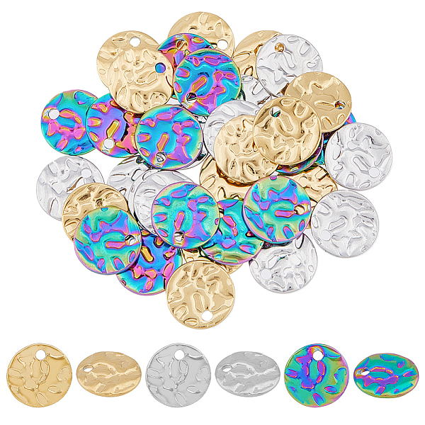 

PandaHall HOBBIESAY 36Pcs 3 Colors 304 Stainless Steel Charms, Textured, Flat Round Charm, Mixed Color, 10x1mm, Hole: 1.4mm, 12pcs/color 304...