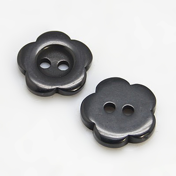 

PandaHall Resin Buttons, Dyed, Flower, Black, 11x2.4mm, Hole: 1.6~1.8mm, about 1000pcs/bag Resin Flower Black