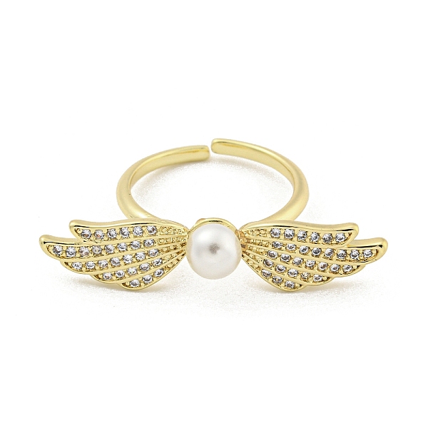 Wing Brass Micro Pave Clear Cubic Zirconia Cuff Rings