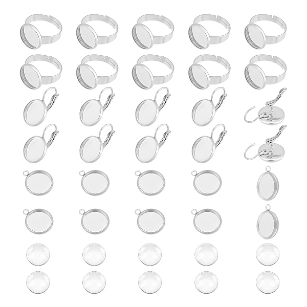 

PandaHall UNICRAFTALE 48 Sets DIY Blank Dome Earring Ring Pendant Making Kit 12mm Tray Leverback Earring Flat Round Pendants Cabochon...