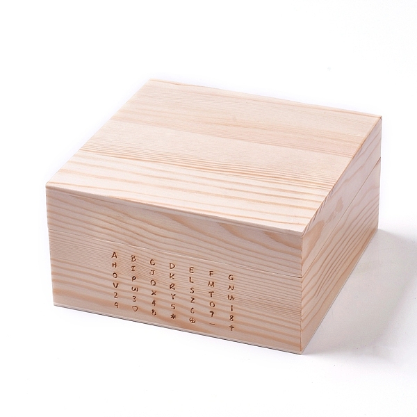 PandaHall Wood Boxes, with 42 Holes, For Letter and Number Stamp Sets, Square, Blanched Almond, 14.3x14.3x7.5cm Wood Orange
