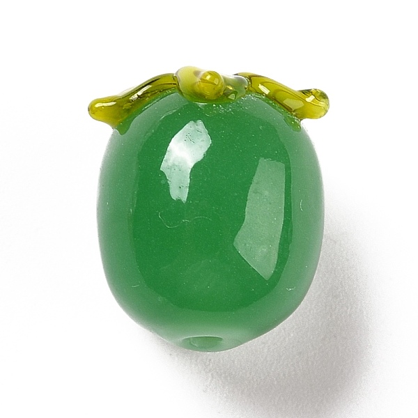 

PandaHall Autumn Theme Handmade Lampwork Beads, Persimmon, Green, 14x12mm, Hole: 1.2mm Lampwork Fruit Green