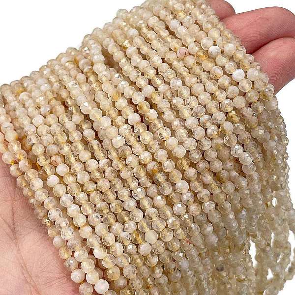 

PandaHall Natural Citrine Beads Strands, Faceted, Round, 3mm, Hole: 0.8mm, about 124pcs/strand, 15.35''(39cm) Citrine Round