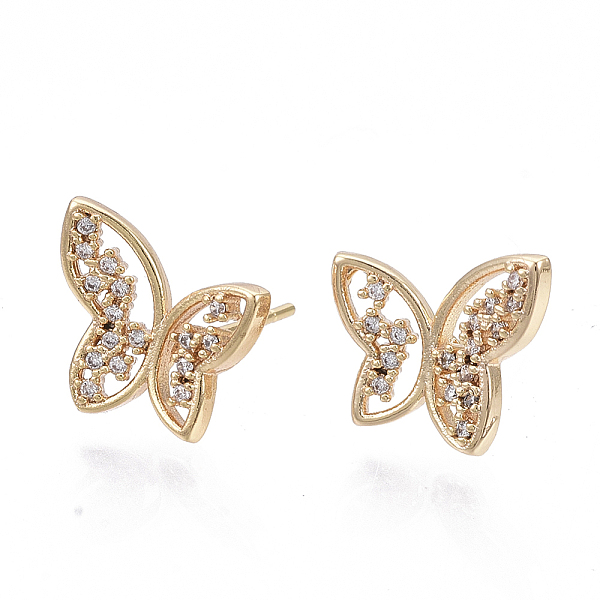 

PandaHall Brass Micro Pave Clear Cubic Zirconia Stud Earrings, Nickel Free, Butterfly, Real 18K Gold Plated, 12x13mm, Pin: 0.8mm Cubic...