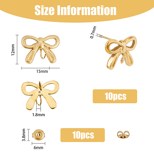 

PandaHall SUPERFINDINGS 10Pcs Bowknot Stud Earrings 304 Stainless Steel Stud Earring Findings Earring Posts Stud Earrings with Loop and Ear...