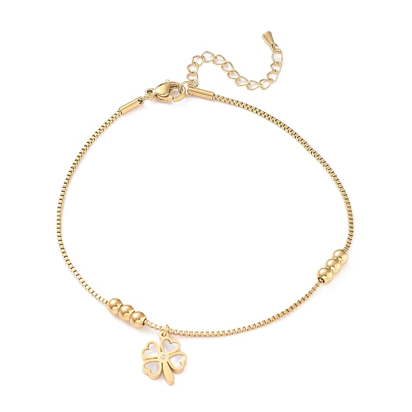 

PandaHall Synthetic Shell Clover Charm Anklet, Ion Plating(IP) 304 Stainless Steel Jewelry for Women, Golden, 10-5/8 inch(27cm) Shell Clover