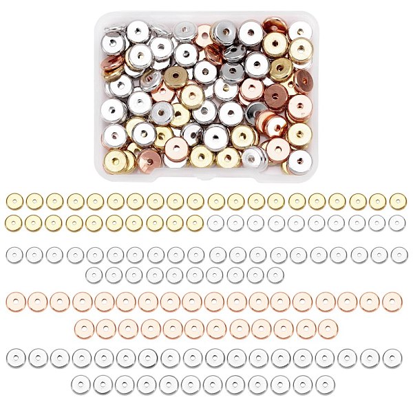 

PandaHall Brass Spacer Beads, Nickel Free, Flat Round, Mixed Color, 8x2mm, Hole: 2mm, 4colors, 30pcs/colors, 120pcs/box Brass Flat Round