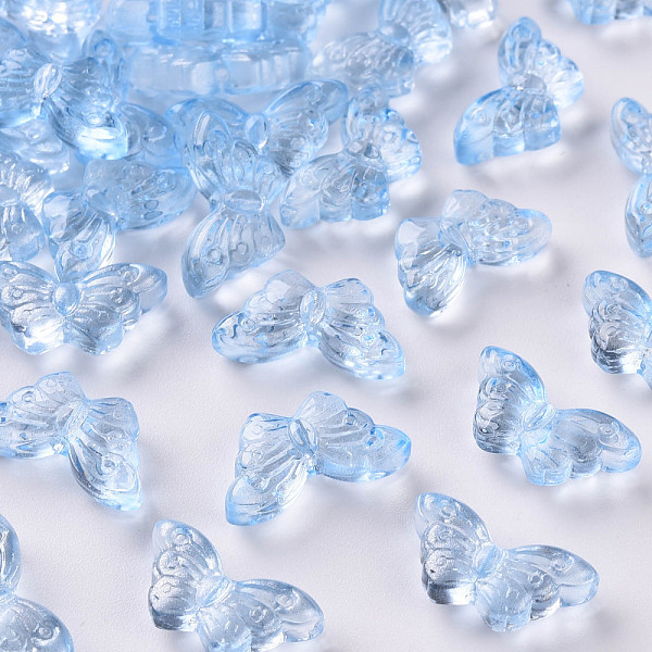 

PandaHall Transparent Spray Painted Glass Beads, with Glitter Powder, Butterfly, Light Sky Blue, 8x15x4.5mm, Hole: 1mm Glass Butterfly
