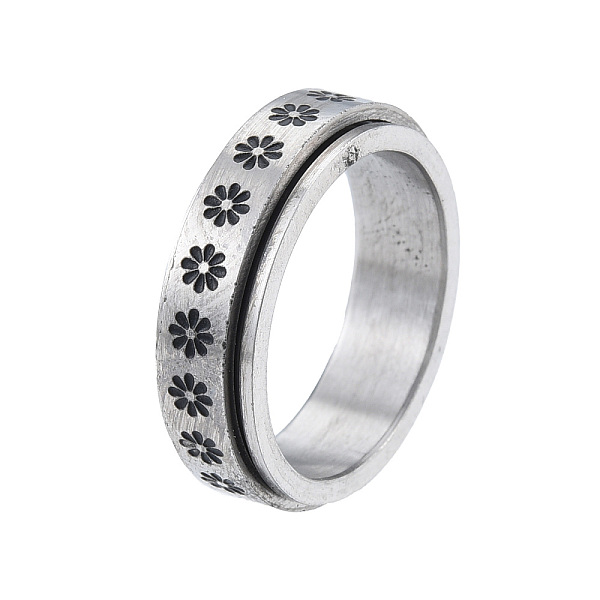 PandaHall 201 Stainless Steel Flower Rotating Ring, Calming Worry Meditation Fidget Spinner Ring for Women, Stainless Steel Color, Inner...