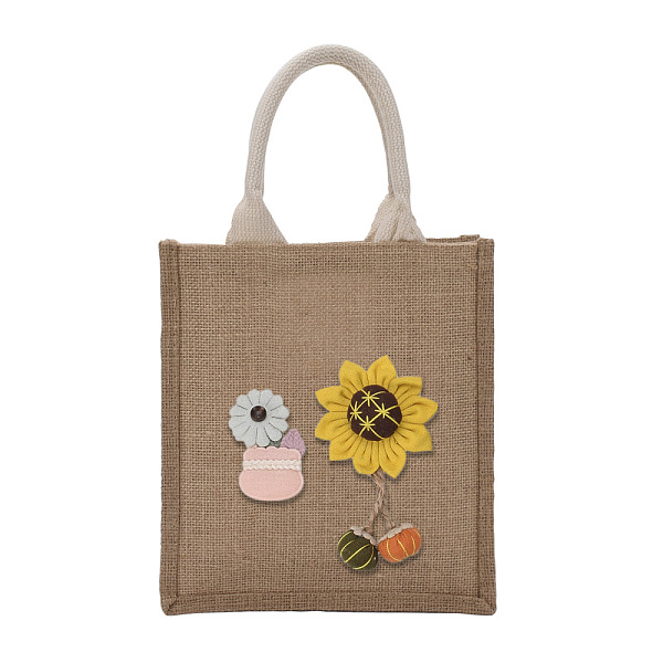 

PandaHall Jute Tote Bags Soft Cotton Handles Laminated Interior, with Cloth Flower Decoration and Handles, for Embroidery DIY Art Crafts...