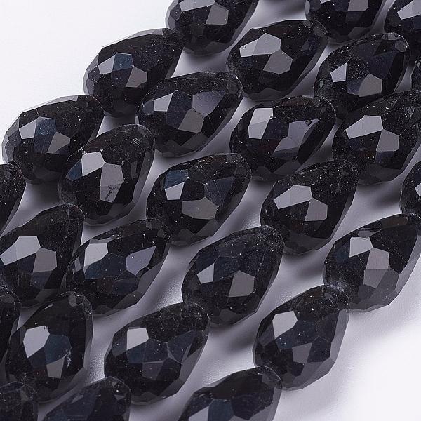 

PandaHall Glass Beads Strands, Faceted, teardrop, Black, 15x10mm, Hole: 1mm, about 48~50pcs/strand, 26.6 inch Glass Teardrop Black