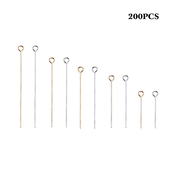 PandaHall 304 Stainless Steel Eye Pins, Golden & Stainless Steel Color, 20mm/30mm/35mm/40mm/50mm, Hole: 2mm, Pin: 0.7mm, 200pcs/box 304...