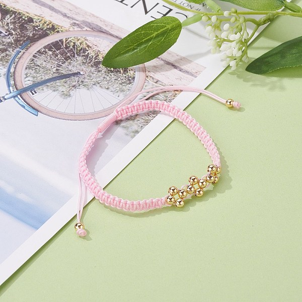 

PandaHall Adjustable Nylon Thread Cord Bracelets, with Brass Beads, Pink, Inner Diameter: 2~3-5/8 inch(5.1~9.1cm) Brass Pink