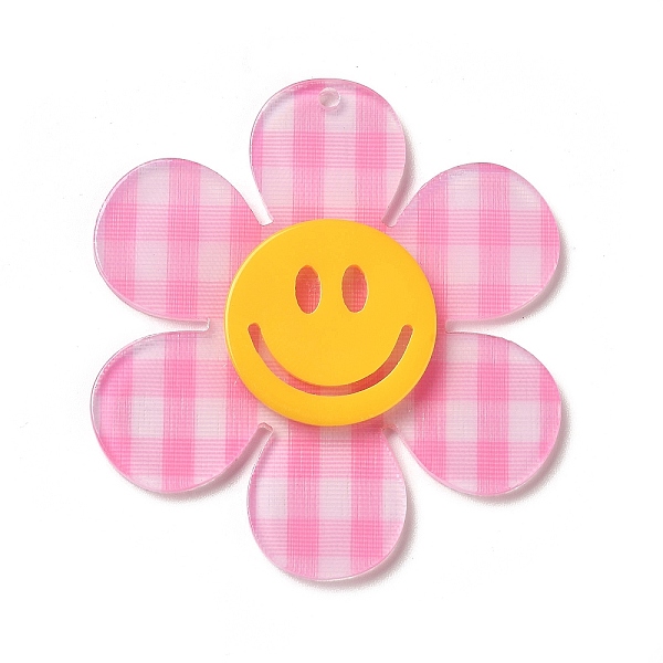 

PandaHall Tartan Pattern Acrylic Big Pendants, Flower with Smiling Face, Deep Pink, 55x50x4.5mm, Hole: 1.8mm Acrylic Flower