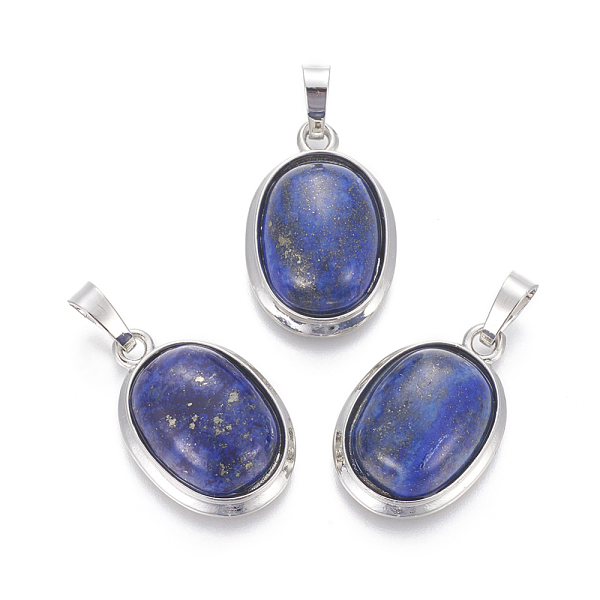 

PandaHall Natural Lapis Lazuli Pendants, with Brass Findings, Oval, Platinum, 25~26x17~17.5x8~9mm, Hole: 8x5mm Lapis Lazuli Oval