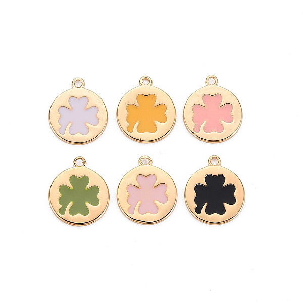 

PandaHall Brass Enamel Charms, Nickel Free, Flat Round with Clover, Mixed Color, Real 18K Gold Plated, 14x12x1mm, Hole: 1.2mm Brass+Enamel..., Multicolor
