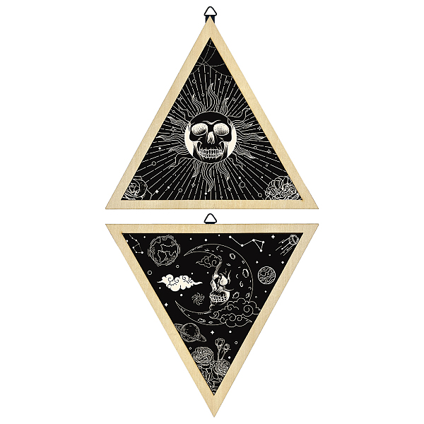 PandaHall CRASPIRE 2PCS Triangle Pendulum Board 10" Wall Hanging Ornament Tarot Sun Moon Skull Boho Wooden Wall Decor Metaphysical Message...