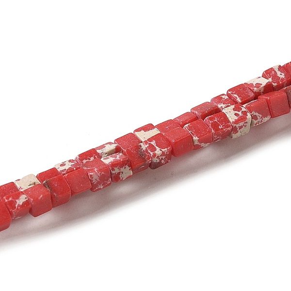 

PandaHall Synthesis Imperial Jasper Beads Strands, Dyed, Cube, Red, 2~2.5x2.5~3.5x2.5~3mm, Hole: 0.4mm, about 157~165pcs/strand...