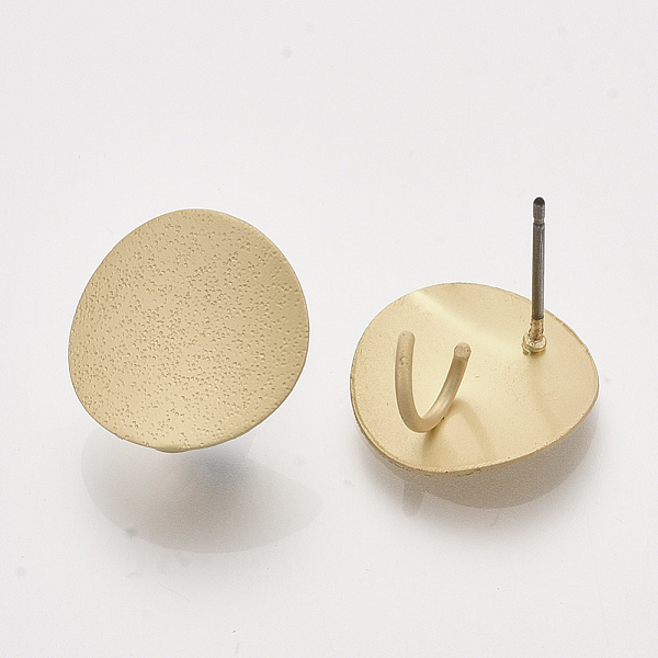 

PandaHall Iron Stud Earring Findings, with Steel Pins and Loop, Flat Round, Matte Gold Color, 15mm, Hole: 4mm, Pin: 0.7mm Iron Flat Round