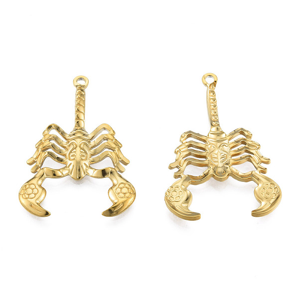 

PandaHall 201 Stainless Steel Pendants, Scorpion, Real 18K Gold Plated, 43.5x29x3mm, Hole: 1.8mm 201 Stainless Steel Other Animal