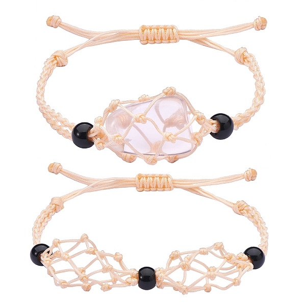

PandaHall Adjustable Braided Nylon Cord Macrame Pouch Bracelet Making, with Glass Beads, Moccasin, Inner Diameter: 1-7/8~3-1/4 inch..., Orange