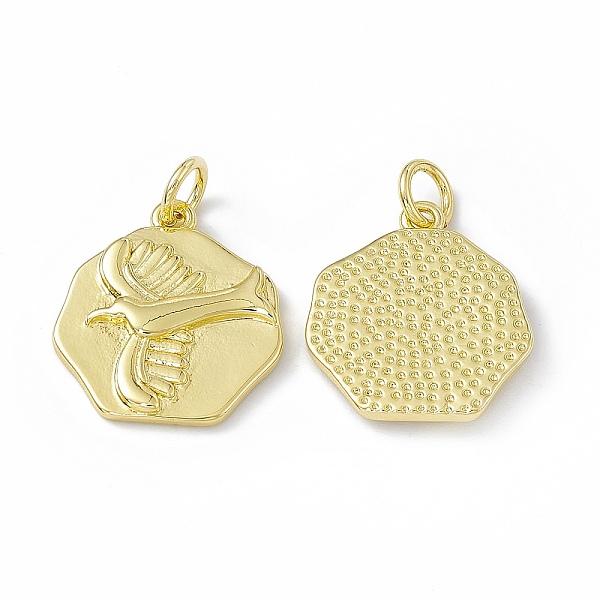 

PandaHall Rack Plating Brass Pendants, Long-Lasting Plated, Lead Free & Cadmium Free, with Jump Ring, Polygon with Bird Charm, Real 18K...