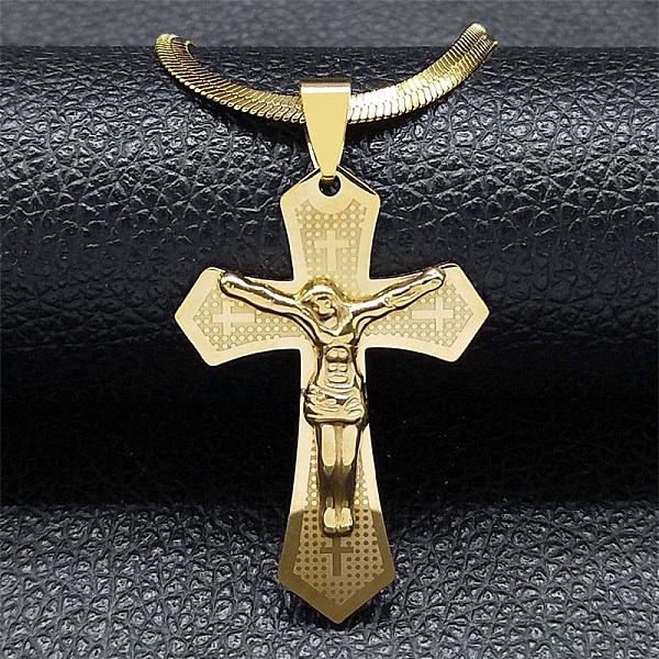 

PandaHall 304 Stainless Steel Cross with Jesus Pendant Necklaces, Snake Chains Necklaces for Women, Golden, 16.57~16.73 inch(42.1~42.5cm)...